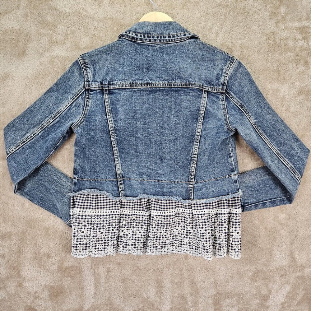 Anthropologie Pilcro and the Letterpress Denim Eyelet Gingham Jean Jacket Sz XS - Picture 2 of 10